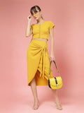 Oomph! Stretchable Lycra Coord Crop Top And Skirt Set For Women Yellow - Coord_Mt832Msk091,Canary YellowApparel,M