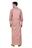 Prakasam Cotton-Mens Art Silk Wedding Set/Art Silk 8 Mulam (8-Yard) Dhoti And Stitched Full Sleeve Shirt Copper 8 Yard Dhoti + 40 Si