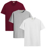 ADRO T Shirts Pack of 3 Mens Tshirts Cotton T Shirts for Men Pack of 3 T Shirts Regular fit Tshirts Combo T Shirts Solid Tshirt for Men | RCM3-PLN-MR-WH-GR-XL,Maroon,White,Grey