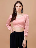 Womanista Women'S Synthetic Solid Three-Quarter Sleeves Regular Fit Sequinned Blouse (Bl_32A_Pink Xl)