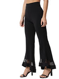 Kotty Women Regular Length Jet Black Solid Trousers(Jet Black,32)