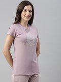 Enamor Essentials Womens Short Sleeve Crew Neck Slim Fit Breathable Stretch Cotton Tee With Graphic - E147