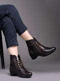 Shoetopia Women'S Brown Ankle-Length Lace-Up Boots With Low Block Heel Comfortable Faux Leather Casual Booties For Daily Eu38,Brown,5,B0DNXMVJYY