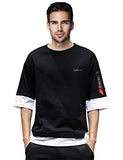 Eyebogler Men'S Round Neck Loose Fit Solid 3/4Th Sleeves T-Shirt,Black::WhiteApparel,M