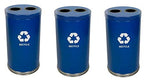 Witt Industries Steel 36-Gallon 2 Opening Recycling Container With 2 Plastic Liners, Legend Recycle, Round, Blue (Pack Of 3)