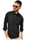 Thomas Scott Men Solid Cotton Linen Kurta Shirt (Ts1531_Navy, L)