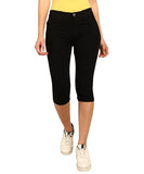 Nifty Women'S Denim Stretchable Slim Fit Capris (Cpri_Pln_Blk_30_Black_30)