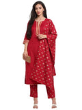 Anni Designer Women'S Cotton Kurta With Pant & Dupatta (Gouri Red X-Large),Red,XL