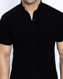 Eyebogler Mens Cotton Blend Henley Neck Half Sleeve Solid Button Style Tshirt Black,BlackApparel,2XL