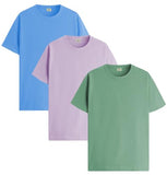 ADRO T Shirts Pack of 3 Mens Tshirts Cotton T Shirts for Men Pack of 3 T Shirts Regular fit Tshirts Combo T Shirts Solid Tshirt for Men | RCM3-PLN-PU-SK-PT-L,Purple,Sky Blue,Pist