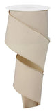 Solid Diagonal Weave Wired Edge Ribbon, 10 Yards (Light Beige, 2.5 Inch)