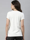 Enamor Essentials Women's Short Sleeve Crew Neck Slim Fit Breathable Stretch Cotton Tee With Graphic - E147(E147-Ivory/Hamsa Graphic-M),Ivory/Hamsa Graphic
