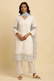 W Women White Solid Cotton Co-Ord Kurta Set, Straight Pant & Dupatta_24Fews10512-221213_Xs