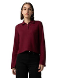 Fyltr Women'S Casual Crop Tee With Classic Collar & Flared Sleeves - Contrast Buttons | Stylish Patch Pocket With Flap,Berry Cherry,Berry Cherry,2Xl