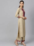 Anni Designer Women'S Cotton Straight Solid Kurta With Pant & Dupatta (My Hit-Beige-Jan10_Xl_Beige_X-Large),Beige,XL,Cotton Blend,Regular,Dupatta
