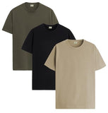 ADRO T Shirts Pack of 3 Mens Tshirts Cotton T Shirts for Men Pack of 3 T Shirts Regular fit Tshirts Combo T Shirts Solid Tshirt for Men | RCM3-PLN-BL-BE-OL-M,Black,Beige,Olive