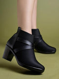 Shoetopai Women'S Black Ankle Boots Block Heel Booties With Cross Strap Detail | Elegant Party & Office Wear Heeled Shoes Eu37,Black,4,B0DNXPBT2H