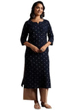 Libas Women's Cotton Ethnic Motifs Straight Kurta (29182O Blue