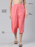 Enamor E402 High-Rise Cotton Slub Basic Culottes For Women With Concealed Adjustable Drawstring(E402_Pink Taffy_Xl)