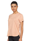 Enamor Athleisure Polyester Women's Relaxed Fit Crew Neck Hip Length Short Sleeves Quick Dry Antimicrobial 4 Stretch T-Shirt for Women - E105(E105-Cider Melange W/Magic-S),Cider Mel W/Magic