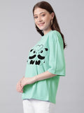 Kotty Women'S Cotton Blend Printed Oversized T-Shirts,Argentinan BlueApparel,S