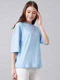 Kotty Women'S Cotton Blend Solid Oversized T-Shirts,Sky BlueApparel,XL