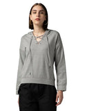 Fyltr Women'S Drop Shoulder Hoodie With Lace Up Neck Detailing & Contrast Drawcord,Grey-Tastic,Grey-Tastic,Xl