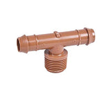 20Pack USA Made Drip Irrigation Brown Barbed Adapter Tee Fittings Fits 1/2 Inch Thread x 17mm .600 ID Drip Tubing 1