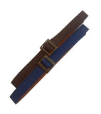 Canvas Belt With Leather Trim, Navy Blue And Brown, Adjustable Buckle,Upto Waist Size 30