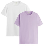 ADRO T Shirts Pack of 2 Mens Tshirts Cotton T Shirts for Men Tshirt T-Shirts Combo T Shirts Tshirts for Men Plain Solid Tshirts White Purple Tshirt for Men RCM2-PLN-WH-PU-M,White,Purple