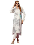Anni Designer Women'S Cotton Blend Straight Printed Kurta With Pant (Nabhita White-Jl_M_White_Medium),White,M