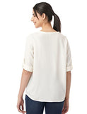 Fyltr Women'S Fashion V-Neck Top With Roll-Up Sleeves,Ivory White,Ivory White,L