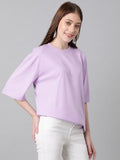 Kotty Women'S Cotton Blend Solid Oversized T-Shirts,Light PurpleApparel,S