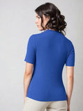 Kotty Women'S Slim Fit Half Sleeve Ribbed T-Shirt(Blue_L)