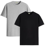 ADRO T Shirts Pack of 2 Mens Tshirts Cotton T Shirts for Men Tshirt T-Shirts Combo T Shirts Tshirts for Men Plain Solid Tshirts Grey Black Tshirt for Men RCM2-PLN-GR-BL-L,Grey,Black