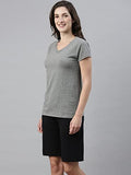 Enamor Essentials Womens Short Sleeve V Neck Slim Fit Breathable Stretch Cotton Tee - E067-(E067_Mediumgrey Melange_Xl)