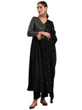 Gosriki Women'S Viscose Rayon Mukaish Work Anarkali Kurta With Pant & Dupatta (Park Black-Gs_Xxl_Black_Xx-Large),Black,2,B0D1MF945W