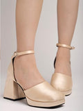 Shoetopia Square Toe Golden Platfrom Block Heel Court Pump For Women & Girls /Eu40,Gold,7,B0DJJXMWV5