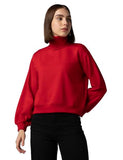 Fyltr Women'S Drop Shoulder Boxy Fit Sweatshirt With Turtle Neck & Balloon Sleeve,Scarlet Ember,Scarlet Ember,2Xl