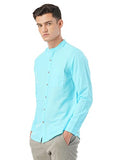 FYLTR Men's Solid Slim Fit 100% Cotton Linen Look Casual Shirt,Blue Beats