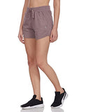 Enamor Essentials Women's Relaxed Fit Mid Rise 100% Cotton Mid-Thigh Length Shorts With Adjustable Waistband & Pockets - E078(E078-Umber Brown Melange-S),Umber Brown Melange
