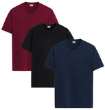 ADRO T Shirts Pack of 3 Mens Tshirts Cotton T Shirts for Men Pack of 3 T Shirts Regular fit Tshirts Combo T Shirts Solid Tshirt for Men | RCM3-PLN-BL-NB-MR-M,Black,Navy,Maroon