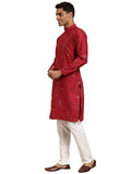 Sojanya (Since 1958 Men'S Silk Blend Maroon Mirror Work Only Long Kurta