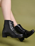 Shoetopia Women'S Black Ankle-Length Lace-Up Boots With Low Block Heel Comfortable Faux Leather Casual Booties For Daily Eu39,Black,6,B0DM67CNXQ