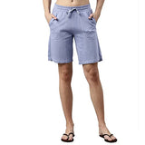 Enamor E080 Mid-Rise Cotton Bermuda Shorts For Women With Side Pockets And Adjustable Drawstring(E080_Powder Blue_L)
