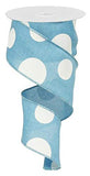 Large Polka Dot Wired Edge Ribbon - 2.5 x 10 Yards (Turquoise, White)