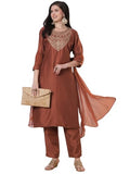 Anni Designer Women'S Rayon Viscose Straight Embroidered Kurta With Pant & Dupatta (Galpatiyo Mustard-Vks02_Xl_Mustard_X-Large),Mustard,XL