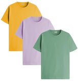 ADRO T Shirts Pack of 3 Mens Tshirts Cotton T Shirts for Men Pack of 3 T Shirts Regular fit Tshirts Combo T Shirts Solid Tshirt for Men | RCM3-PLN-PU-MU-PT-XL,Purple,Mustard,Pista