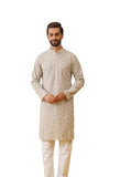 Jompers Men'S Grey Chikankari Embroidered Kurta Pyjama Set. (Grey, L)