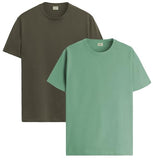 ADRO T Shirts Pack of 2 Mens Tshirts Cotton T Shirts for Men Tshirt T-Shirts Combo T Shirts Tshirts for Men Plain Solid Tshirts Olive Pista Tshirt for Men RCM2-PLN-OL-PT-L,Olive,Pista